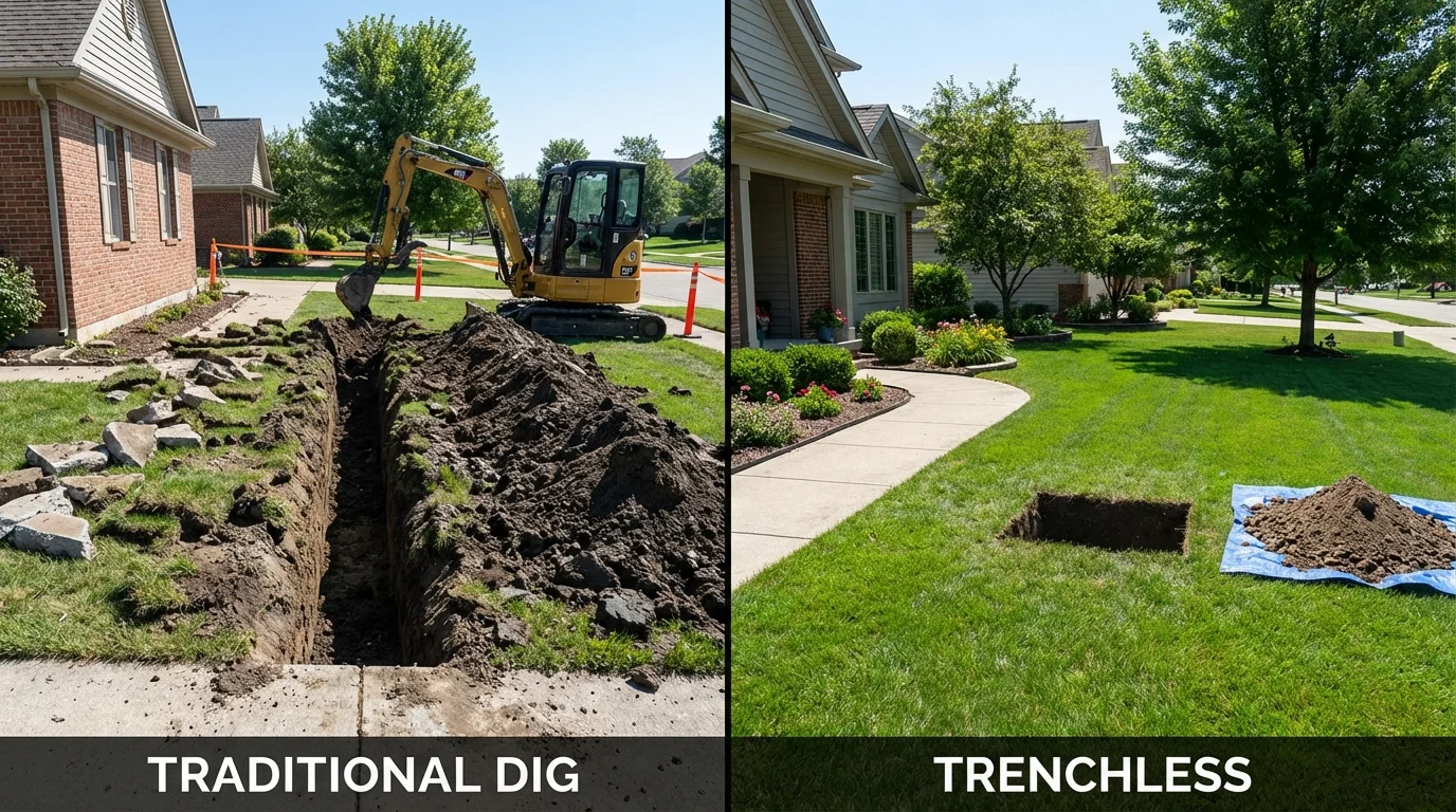 Trenchless sewer repair with minimal yard damage versus traditional excavation in Paris, TN